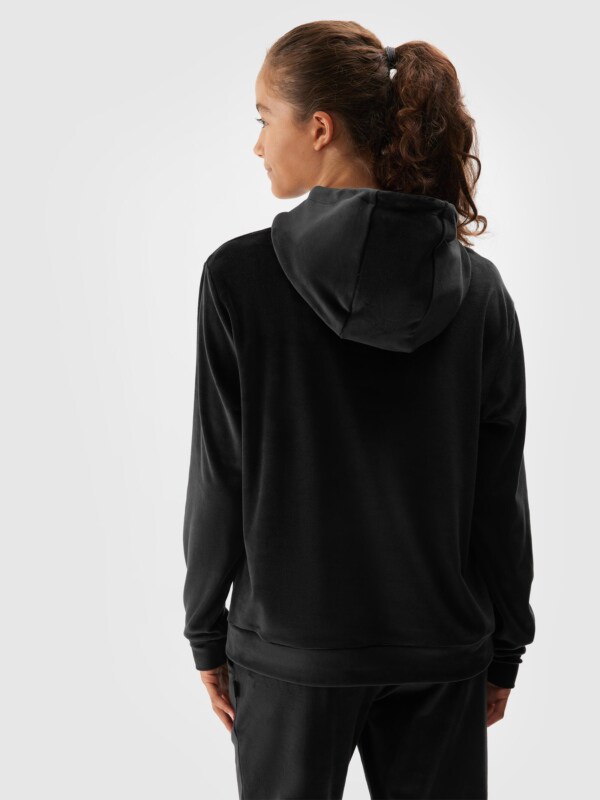 Girl s velour pullover hoodie black 4F Sportswear and shoes