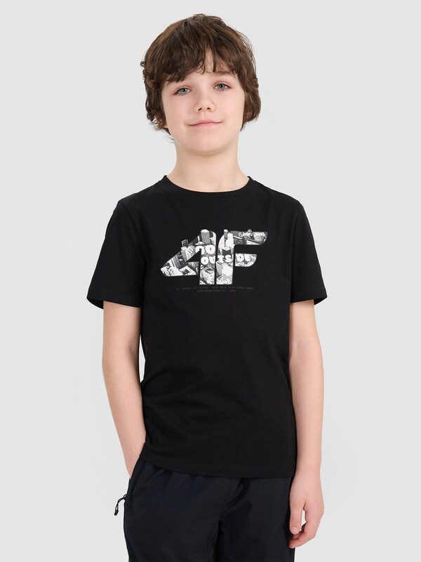 Boy's T-shirt with print - black | 4F: Sportswear and shoes