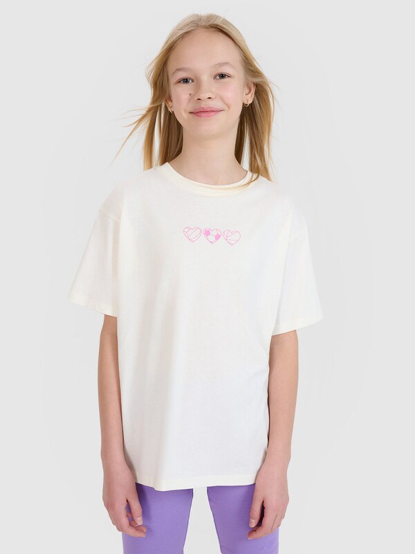 T-shirt oversize gładki dziewczęcy - biały | 4F - sportowa