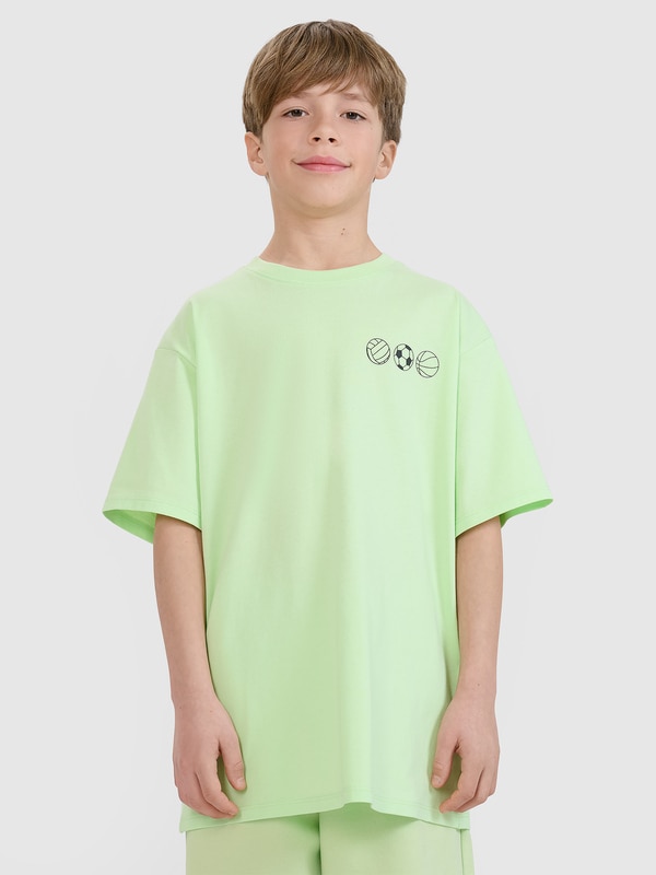 T-shirt oversize z nadrukiem chłopięcy - zielony | 4F