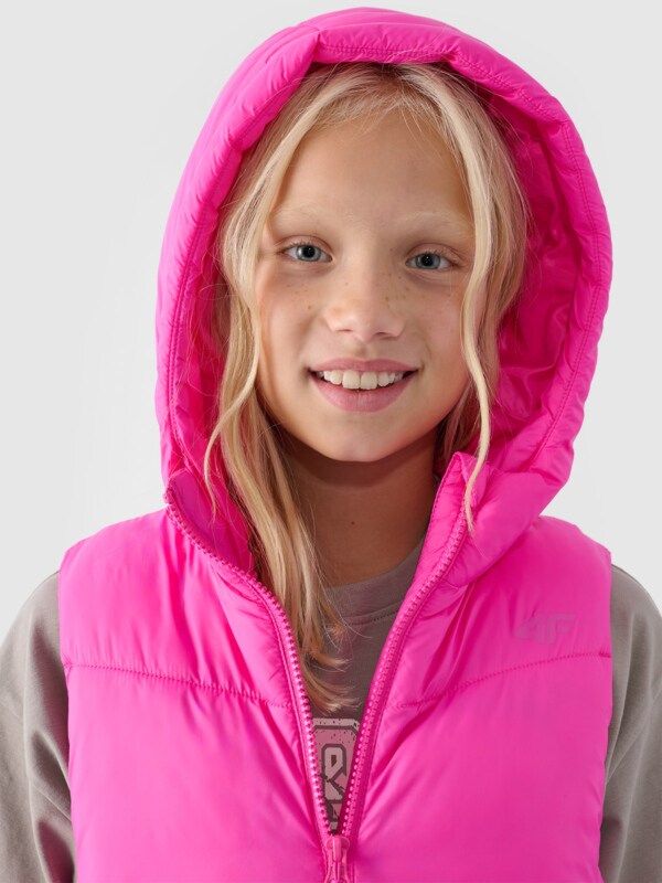 Girl s quilted down hooded vest fuchsia 4F Sportswear and shoes