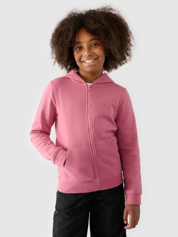 Girl s zip up hoodie powder pink 4F Sportswear and shoes