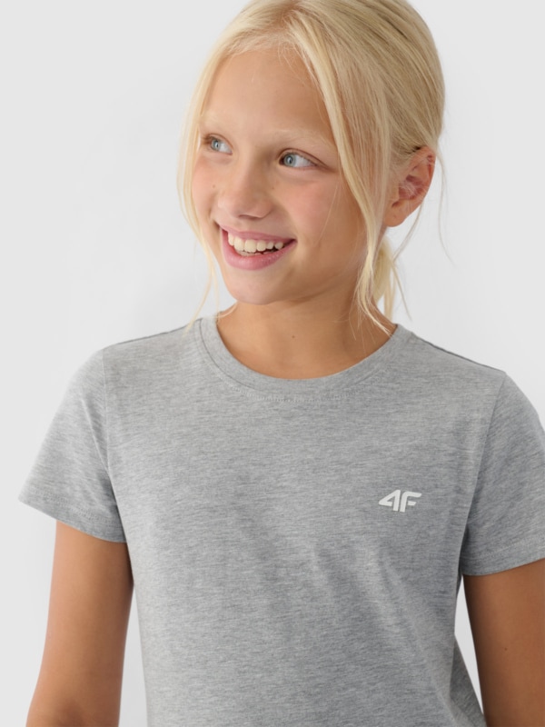 Girl s plain T shirt cool light grey 4F Sportswear and shoes