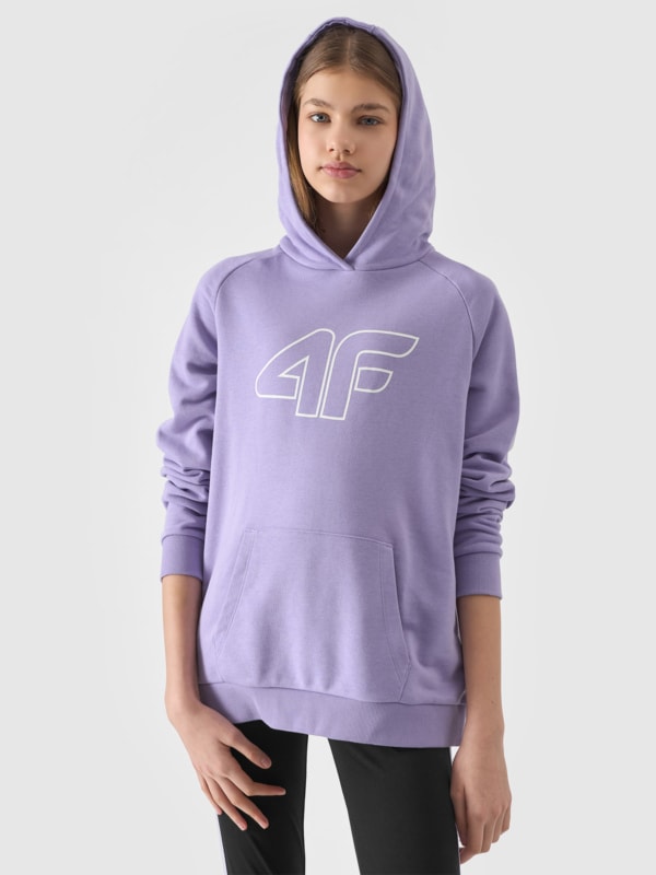 Girl s organic cotton pullover hoodie light purple 4F Sportswear and shoes