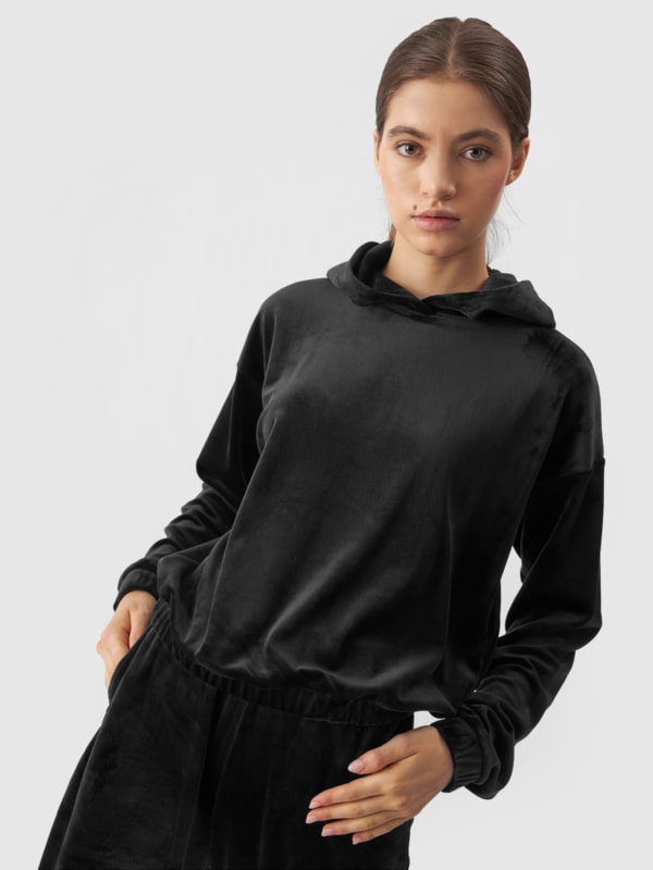 Black velvet hoodie women's sale