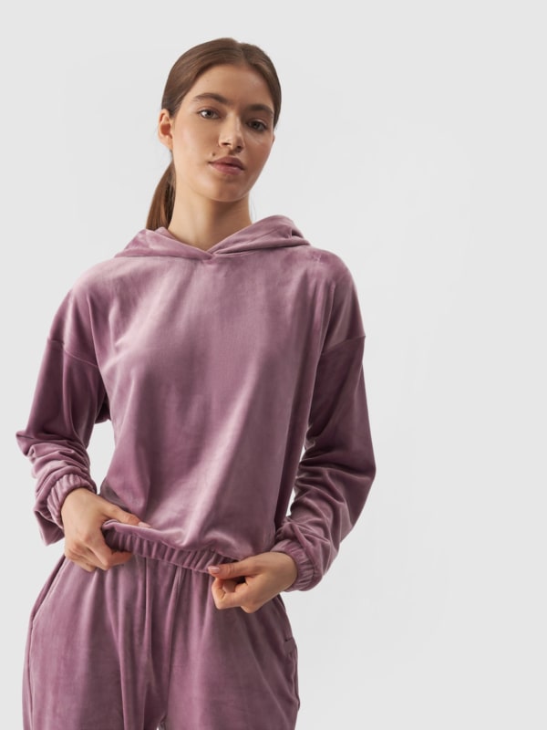 Women s velour hoodie made of recycled materials powder pink 4F Sportswear and shoes