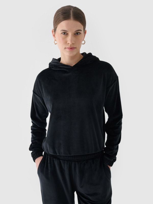 Damen Velours Hoodie schwarz 4F Sportbekleidung und Schuhe