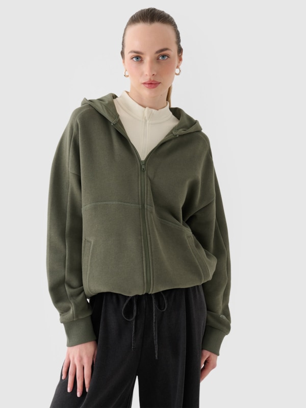 Olive green zip up hoodie womens online