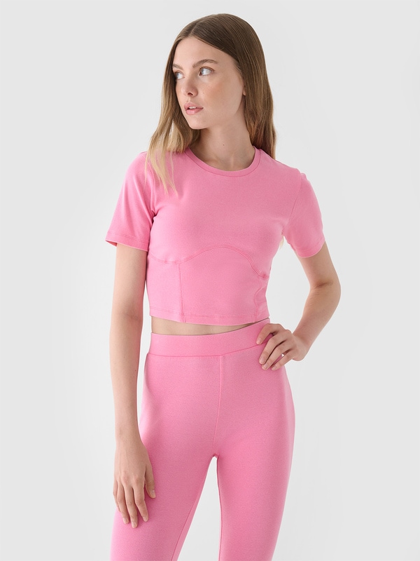 Women's crop top slim plain - pink | 4F: Sportswear and shoes