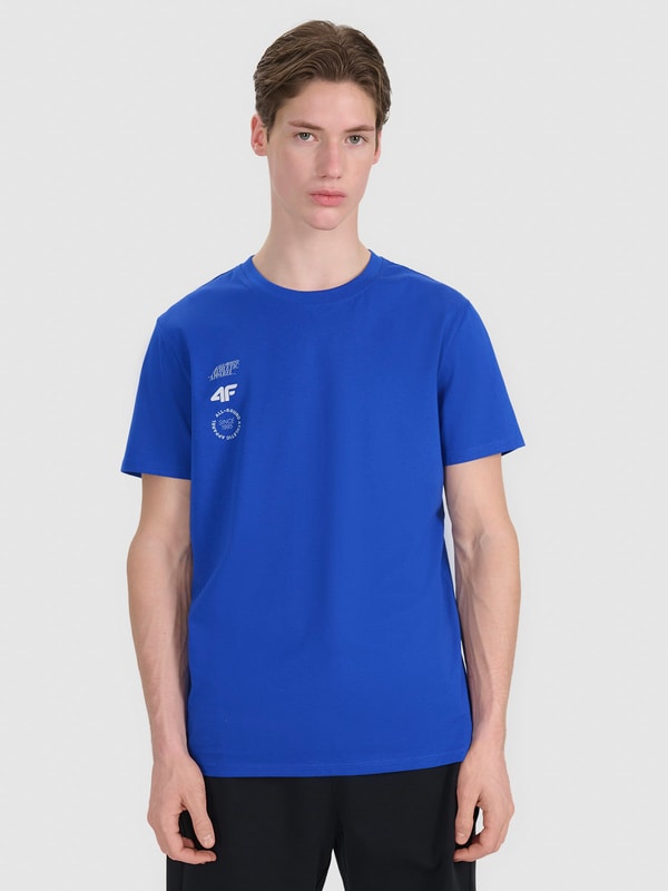 Men's regular T-shirt with print - turquoise | 4F
