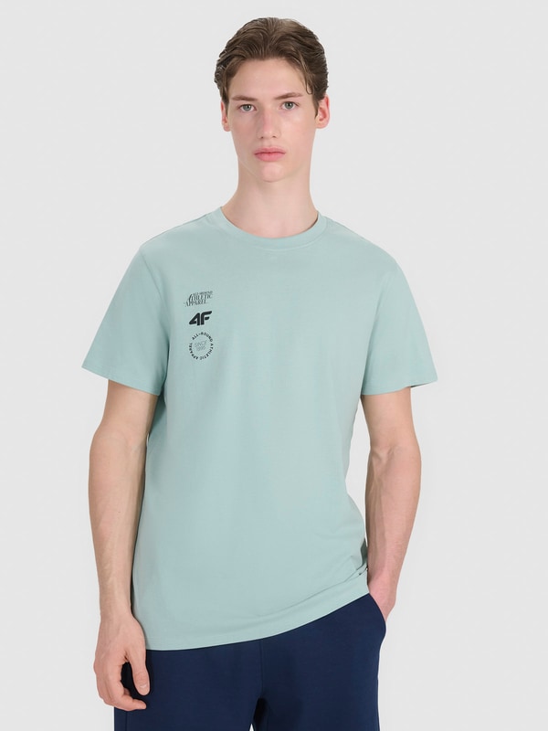 Men's regular T-shirt with print - turquoise | 4F