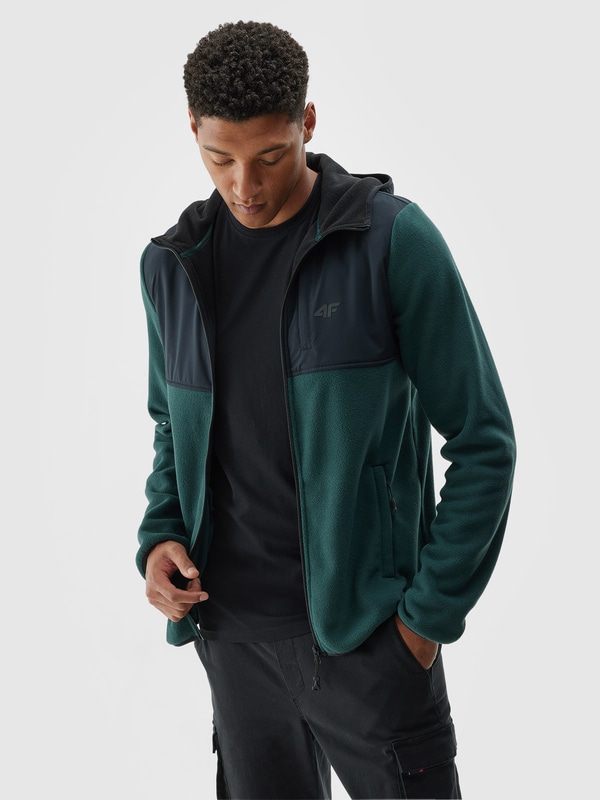 Polar z kapturem regular męski - zielony | 4F - sportowa