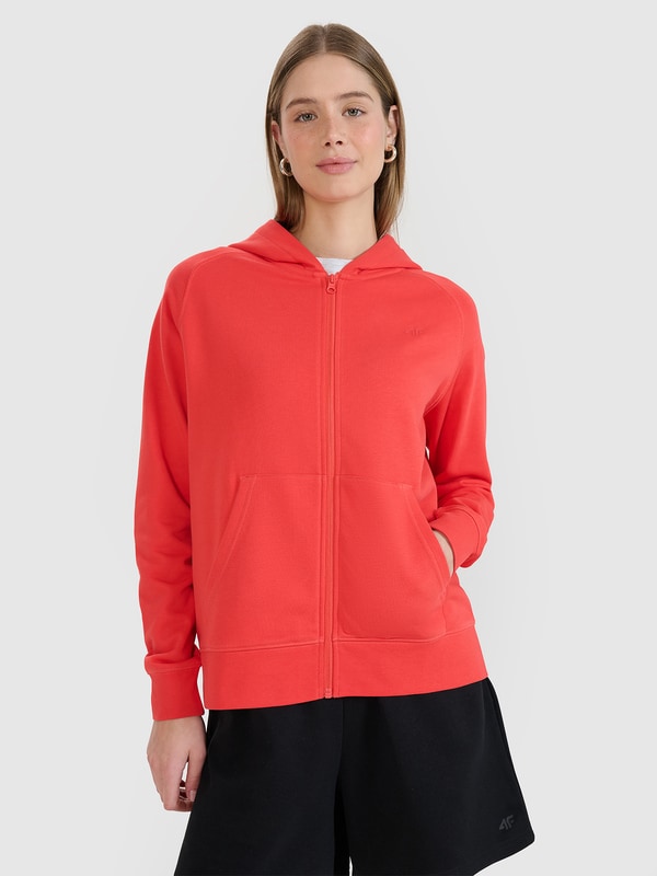 Heavy Sweat Zipフーディー 赤色 FREEサイズ Soft & Cozy 100% Cotton Fleece Zip Hoodie with Inner Pockets