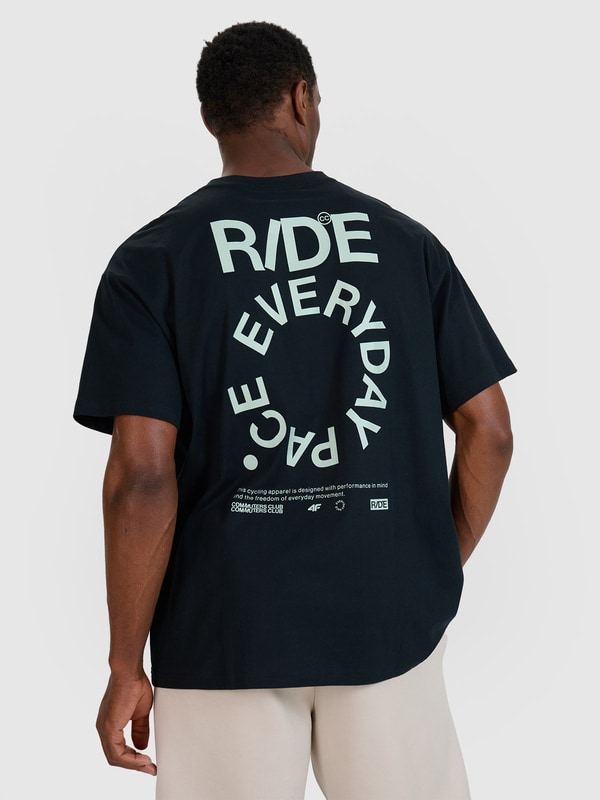 T-shirt oversize z nadrukiem męski - czarny | 4F - sportowa
