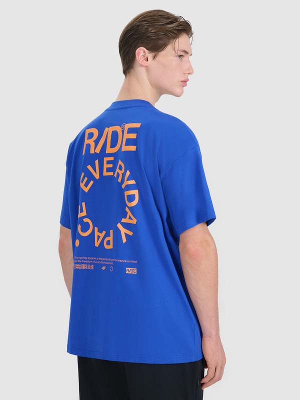 T-shirt oversize z nadrukiem męski - niebieski | 4F