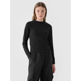 通販 送料無料 Ribbed Women's Modal 4F | Black - Longsleeve Slim Clothing