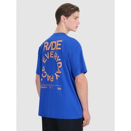 PLAVE FANCON T-SHIRT BLUE Lサイズ T-shirt oversize z nadrukiem męski - niebieski | 4F